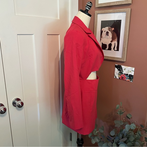 Zara Hot Pink Cutout mini shoulder pads M asymmetrical lined Blazer/skirt dress - Picture 7 of 15